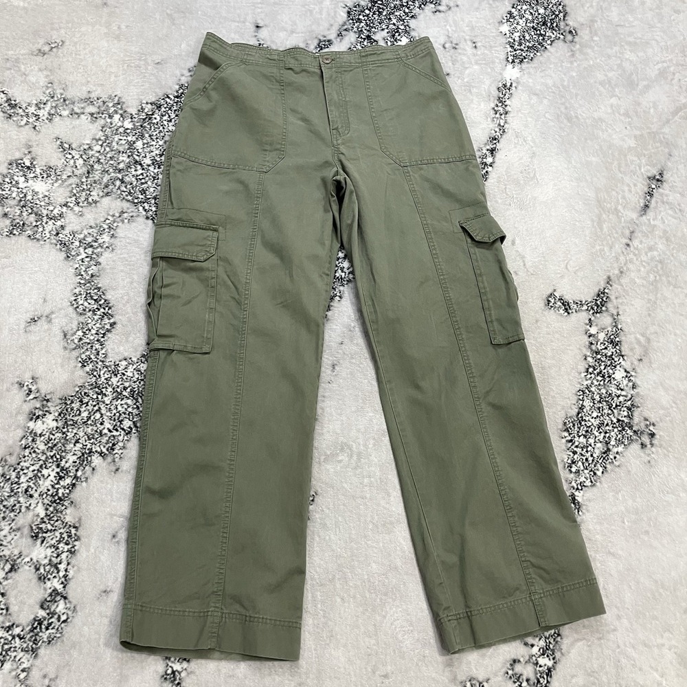 Abercrombie & Fitch Cargo Pants Green Utility Wide Leg Cotton Womens Size 14